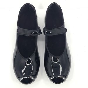 Theatricals 9.5 black maryjane velcro strap silver tap shoes. Short heels Dance